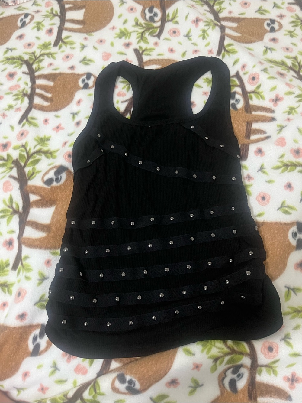 Black Studded Racerback Tank Top -  Women